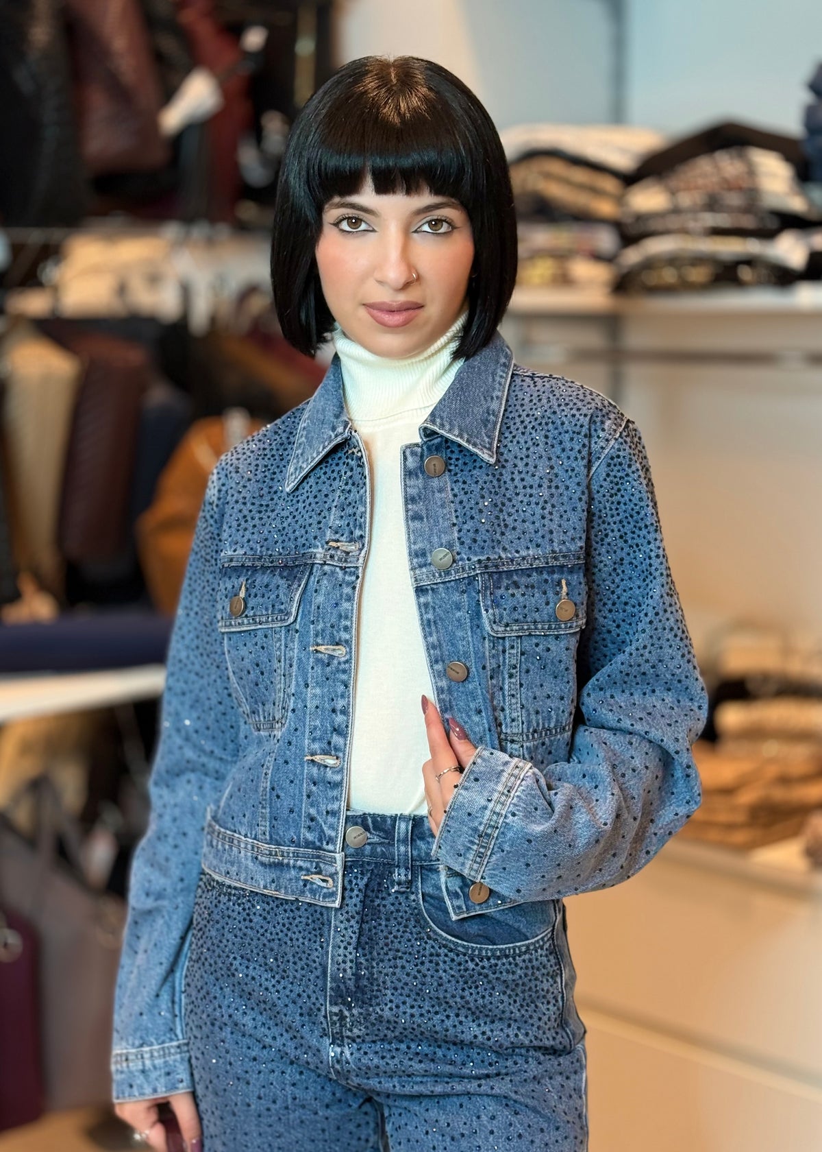 INFLUENCER - Giacca in denim con pietre donna