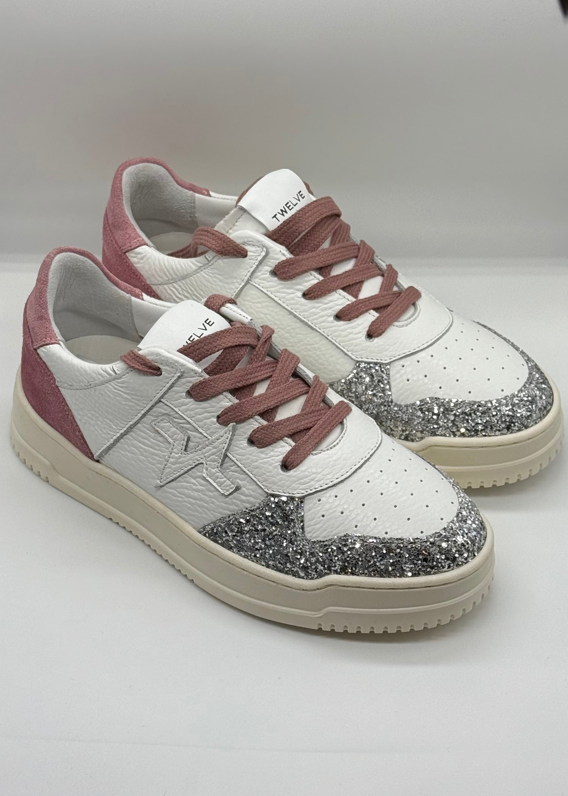 TWELVE - Sneakers bianca e rosa con brillantini ARGENTO DONNA