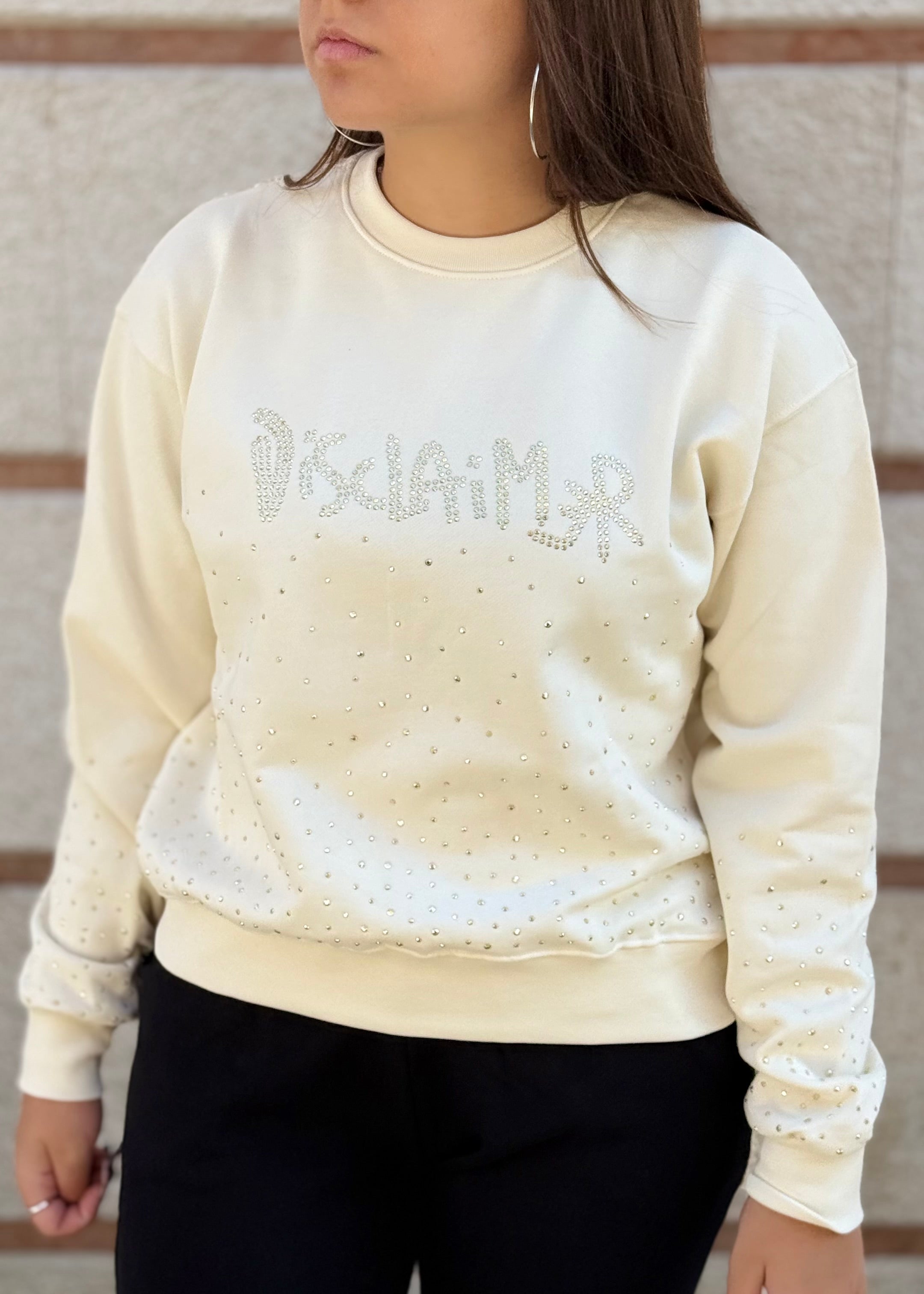 DISCLAIMER - Felpa girocollo con logo in strass donna