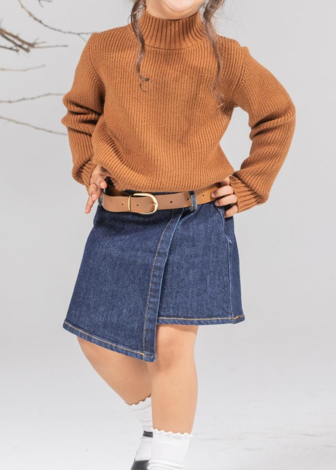 JANICE - Gonna con cintura cuoio bambina