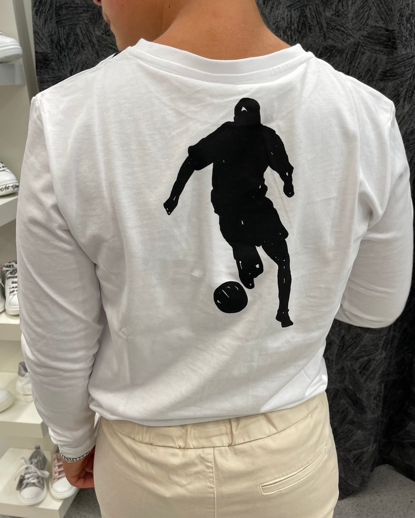 BIKKEMBERGS - T-shirt bianca manica lunga con dettagli neri bambino