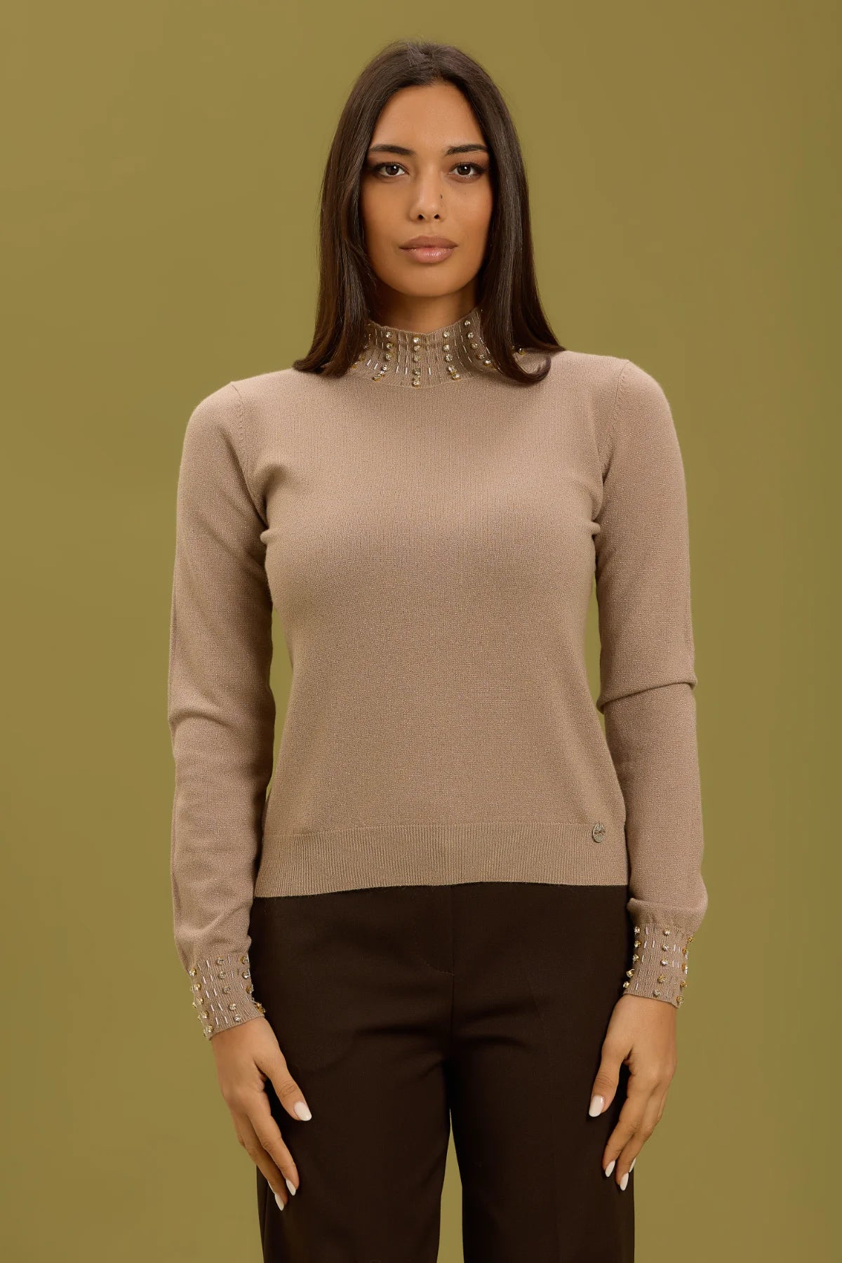 TAKE TWO - Maglia lurex con applicazioni collo e fondo manica donna