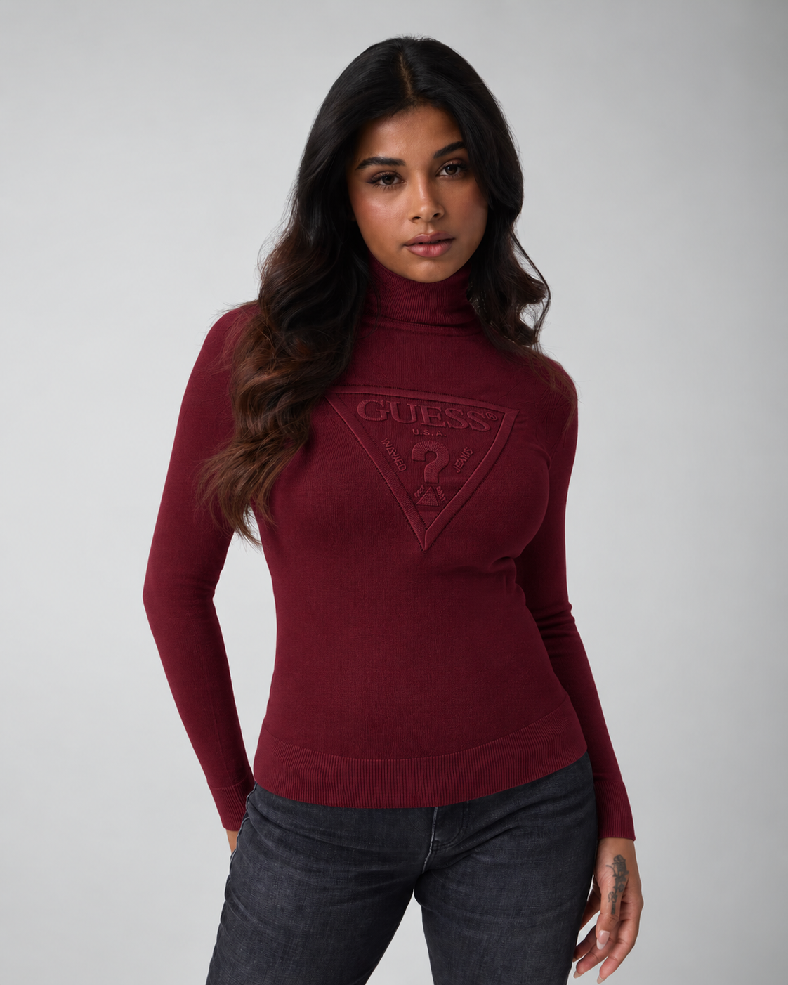 GUESS - Dolcevita con logo brillantinato donna