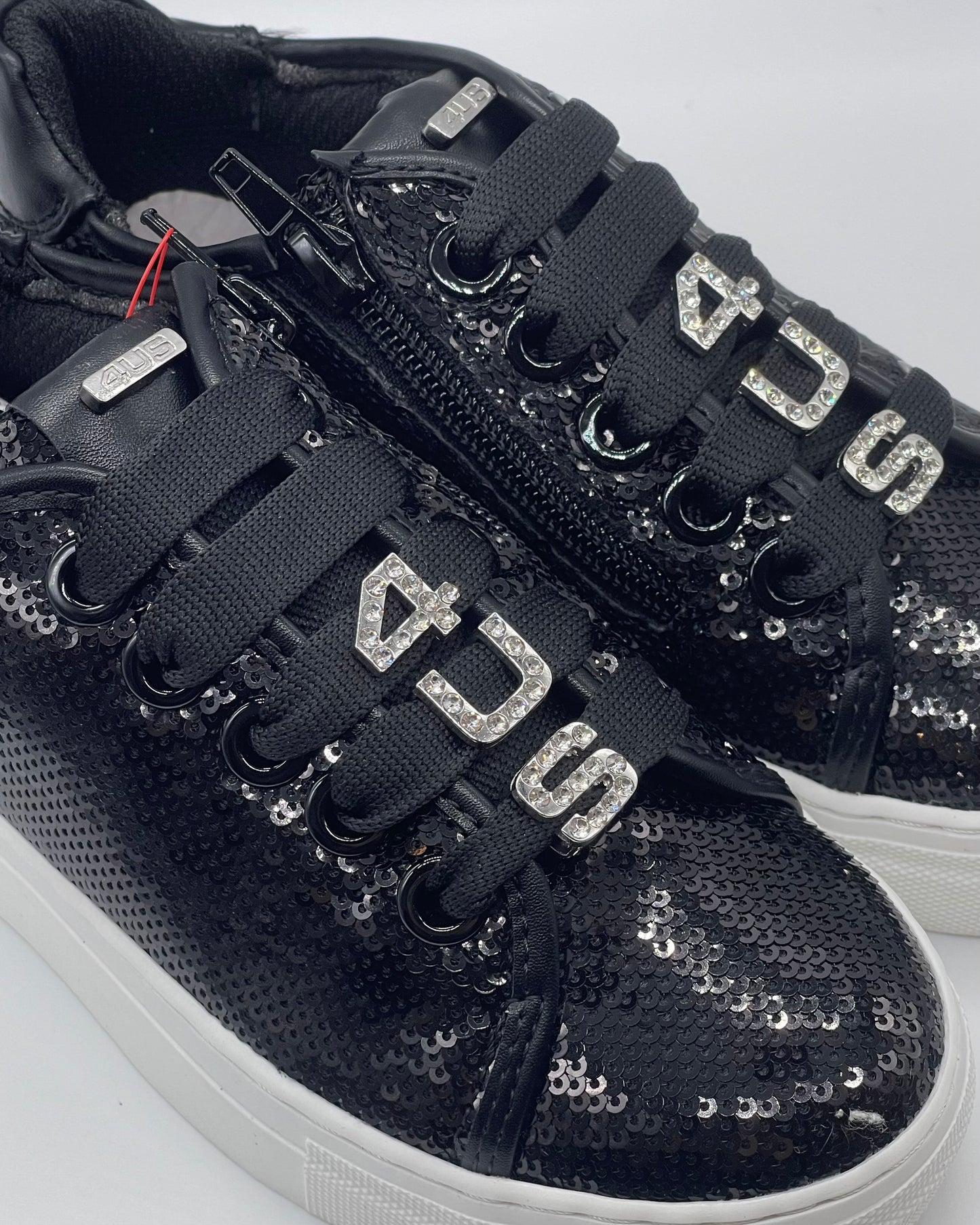 4US BY CESARE PACIOTTI - Sneakers  in paillettes nere con charme logato