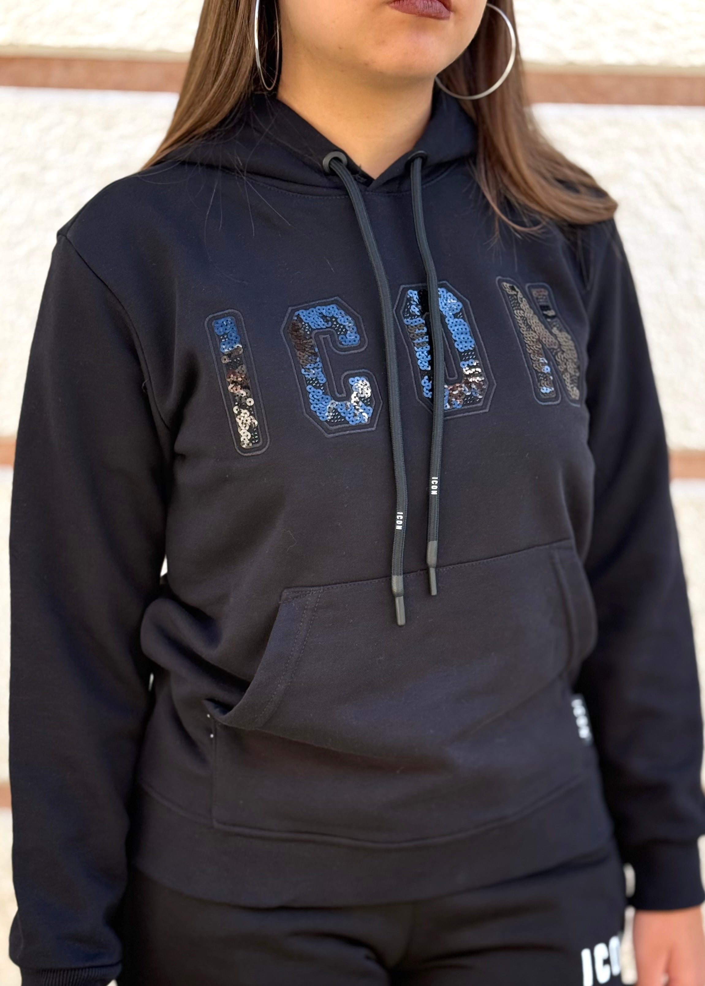 ICON - Felpa con cappuccio e logo in paillettes uomo/donna