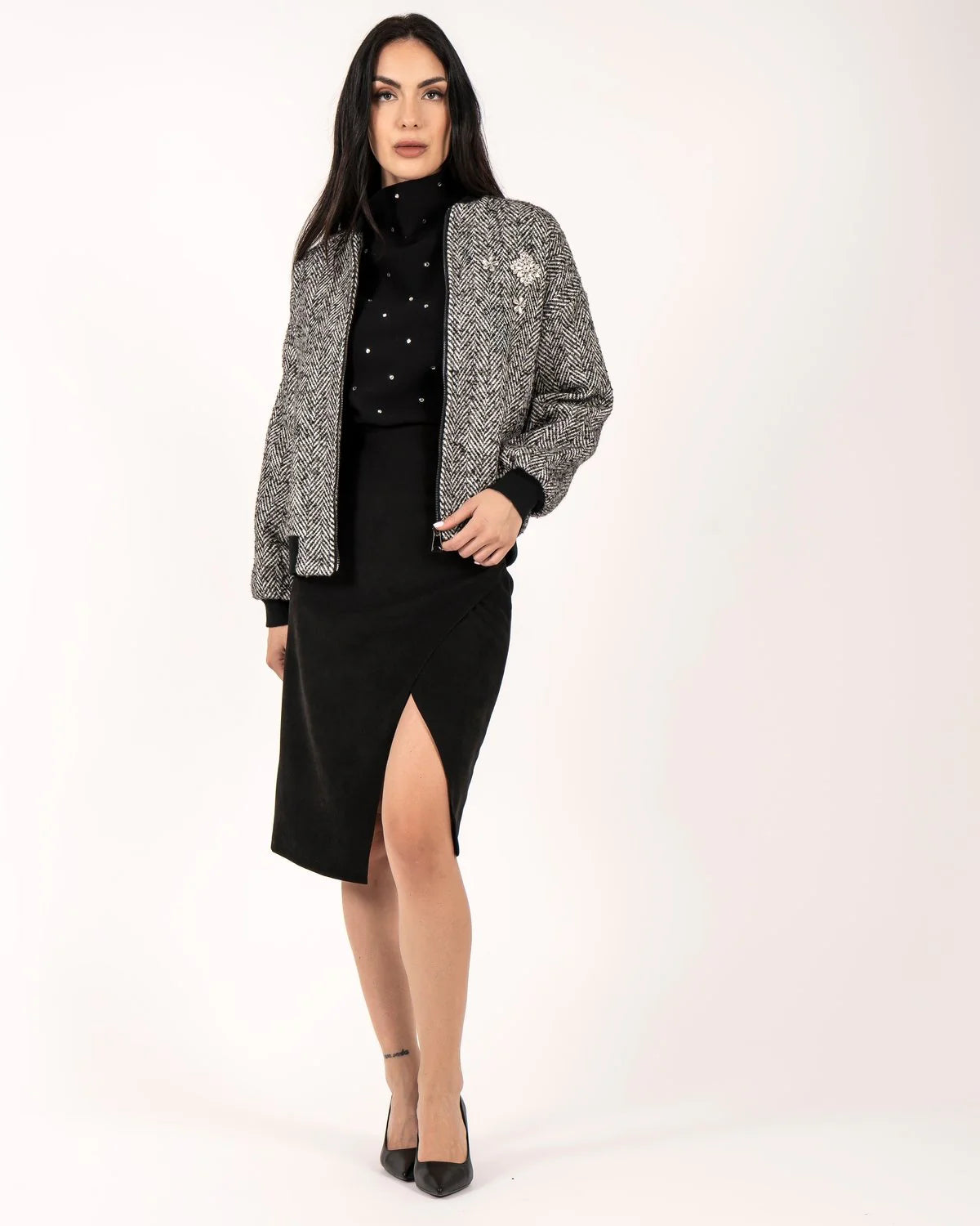 EXTYN - Giubbotto spigato con applicazione gioiello donna