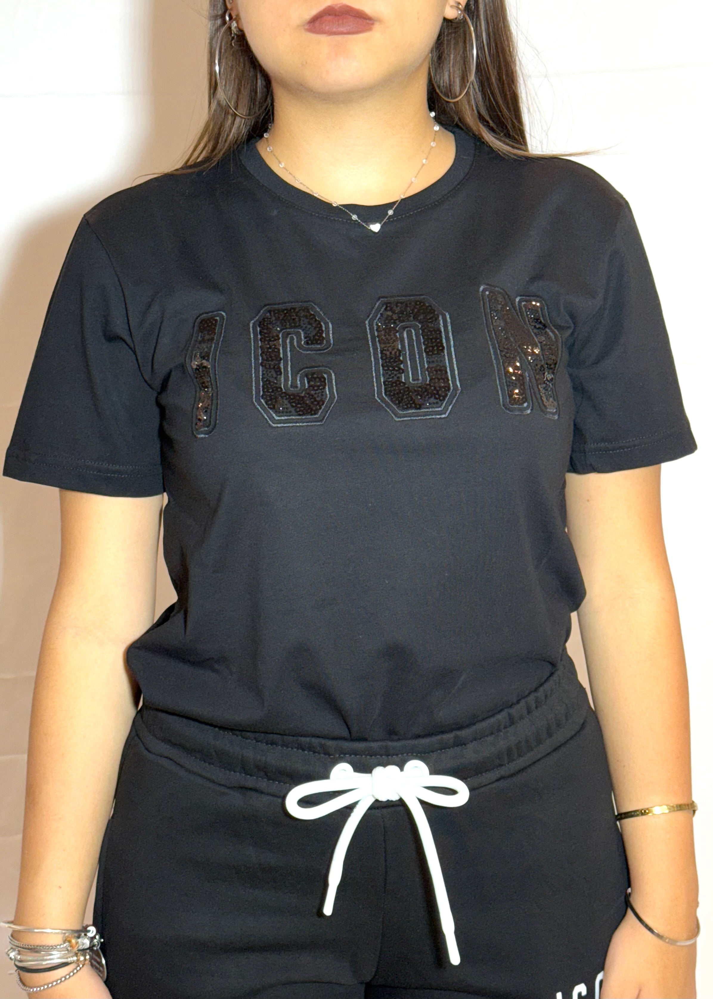 ICON - T-shirt con logo in paillettes donna