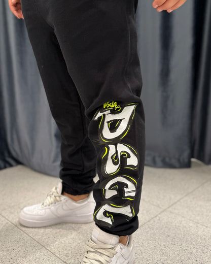 DISCLAIMER - Pantalone nero con logo bianco e giallo fluo bambino