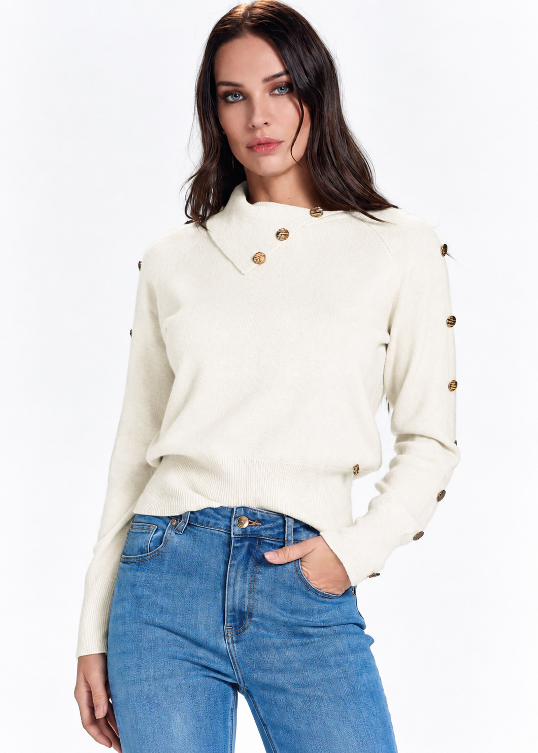 TAKE TWO - Maglia con bavero e bottoni oro