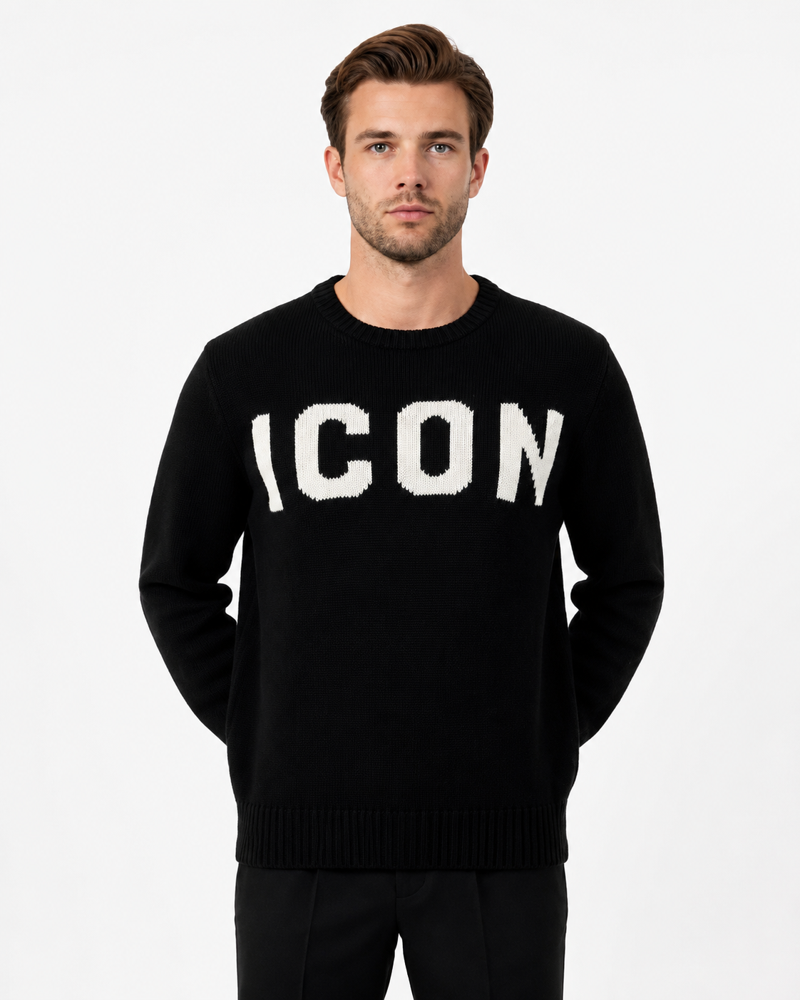 ICON - Maglioncino girocollo con maxi logo uomo
