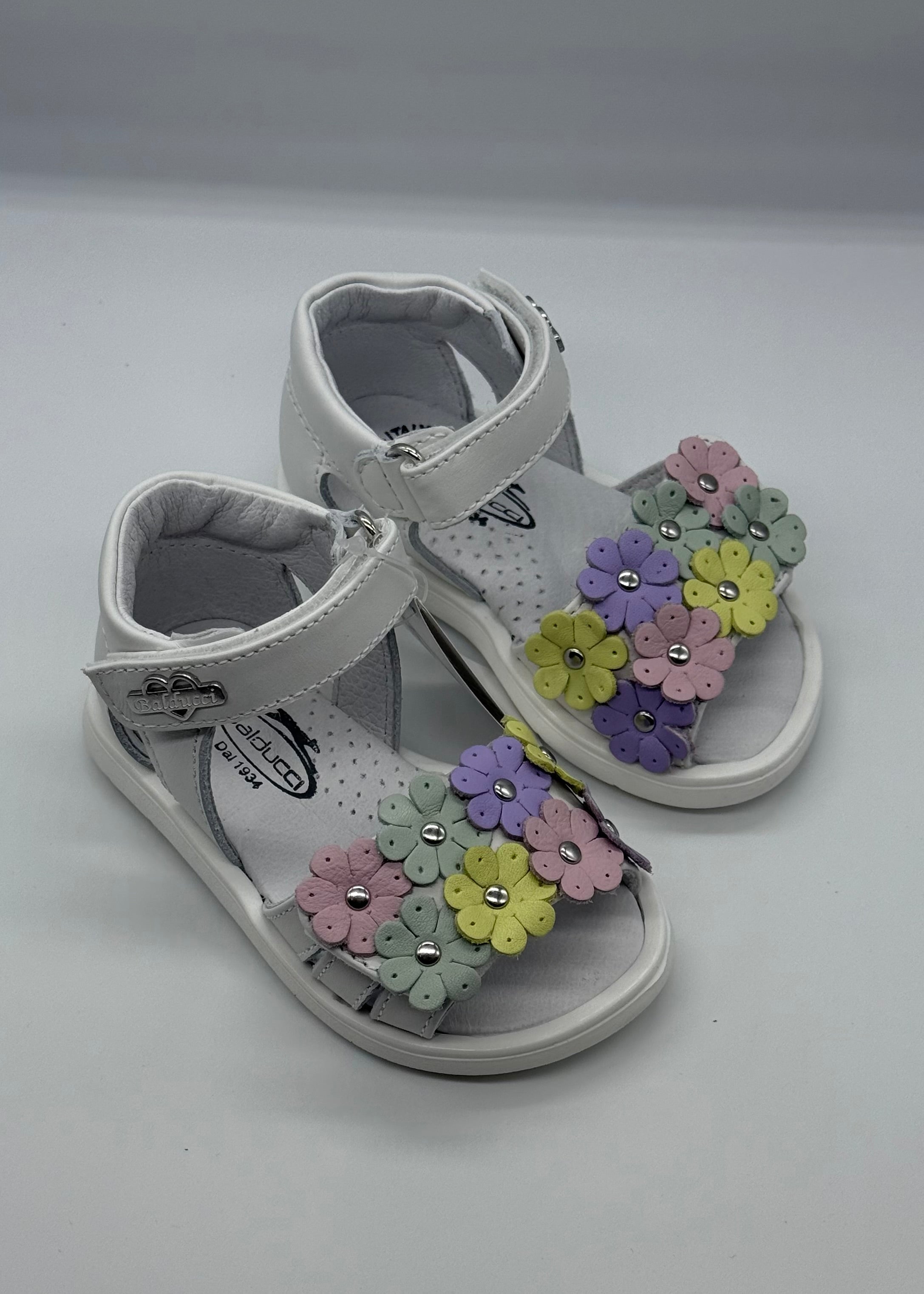 BALDUCCI - PRIMO PASSO - Sandalo bianco con fiori multicolor bambina