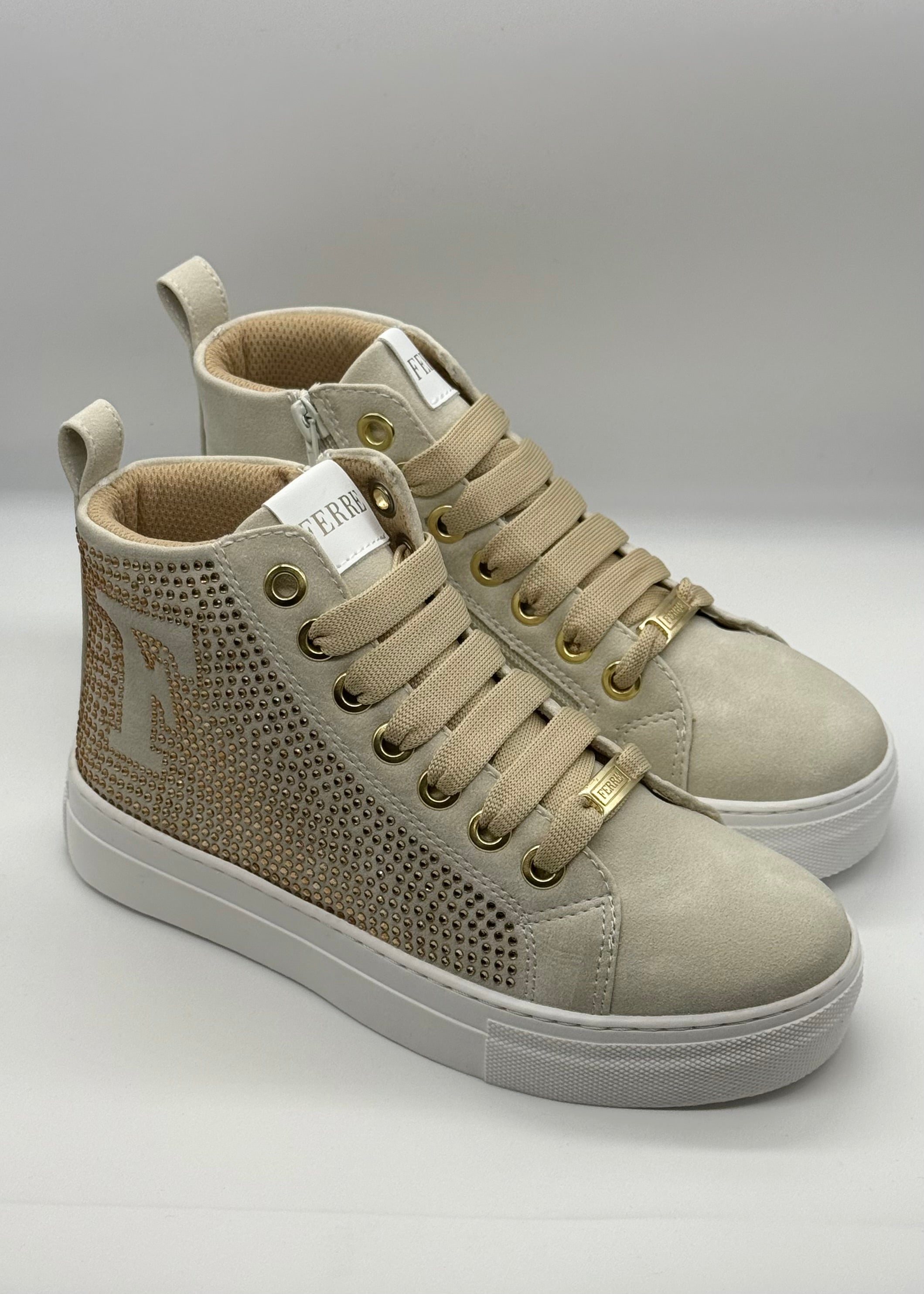 FERRE - Sneakers alta beige con strass