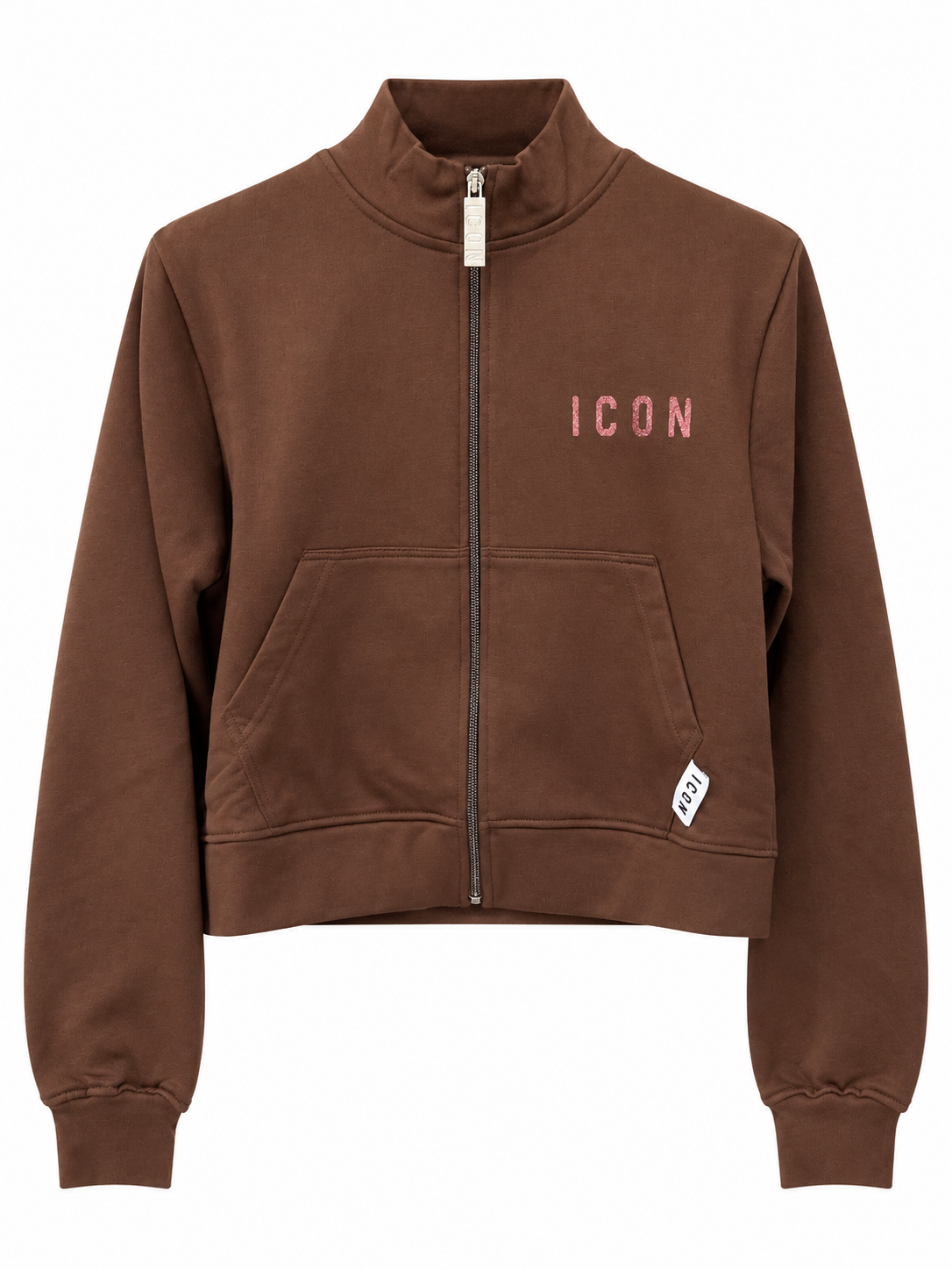 ICON - Felpa crop con zip e logo glitter donna