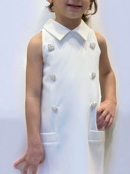 FUN FUN - COUTURE - Abito bianco con bottoni gioiello e colletto bambina