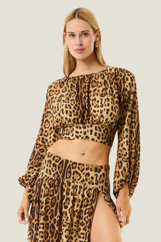 4GIVENESS - Top crop manica lunga LEOPARD RESORT donna