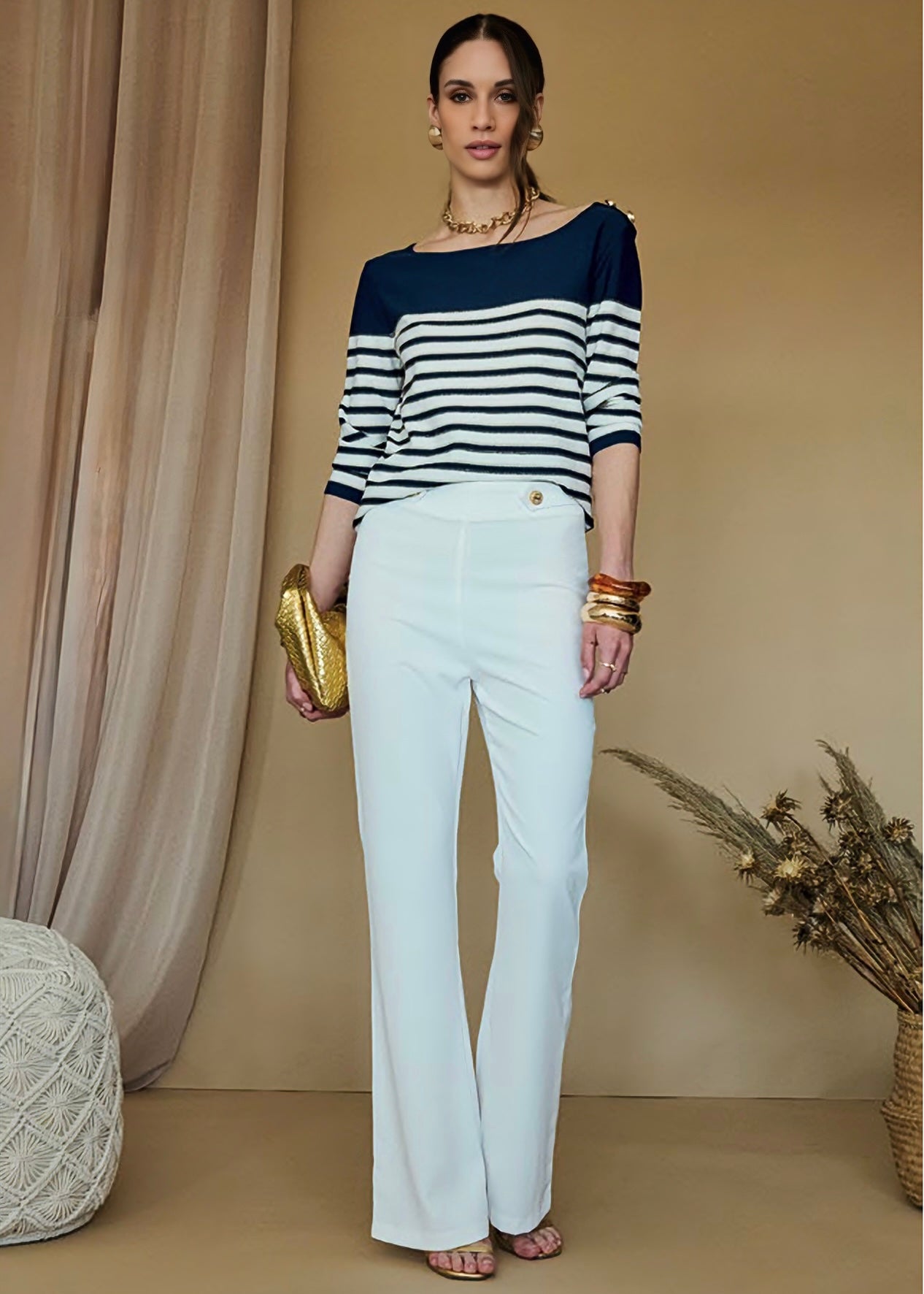 INFLUENCER - Pantalone con bottoni oro donna