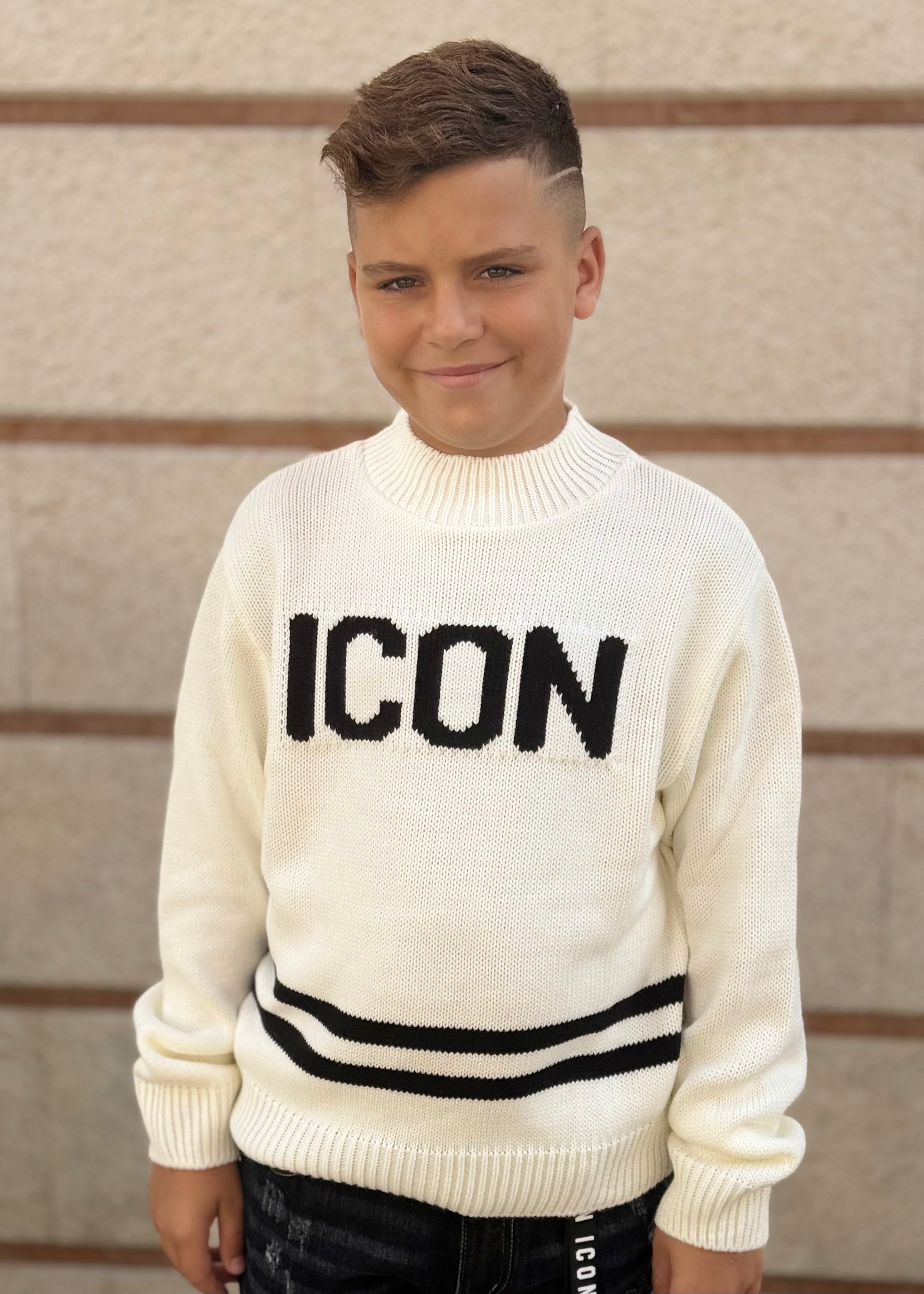 ICON - Maglione in lana con maxi logo bambino