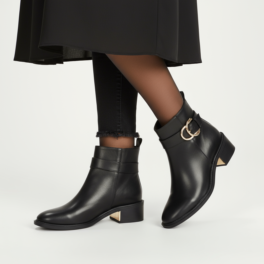 XTI - MEMORY FOAM - Stivaletto nero con fibbia oro donna