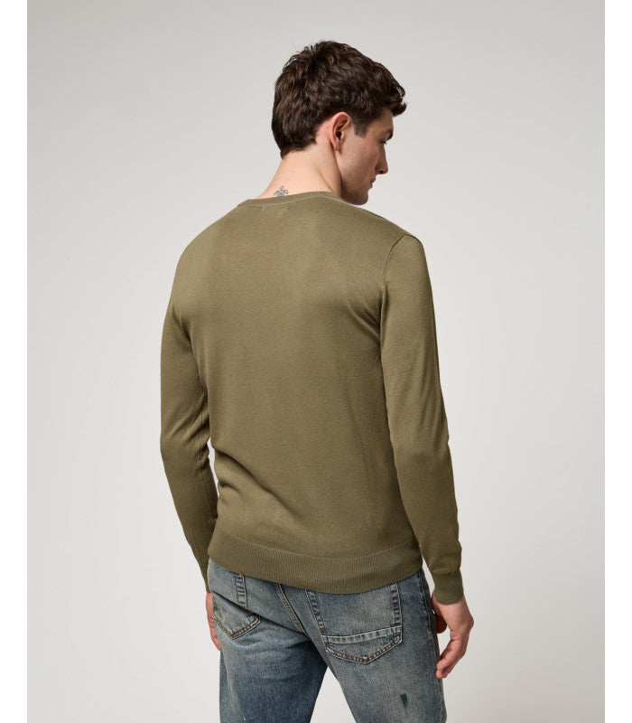 GIANNI LUPO - Maglioncino verde militare girocollo in cotone uomo