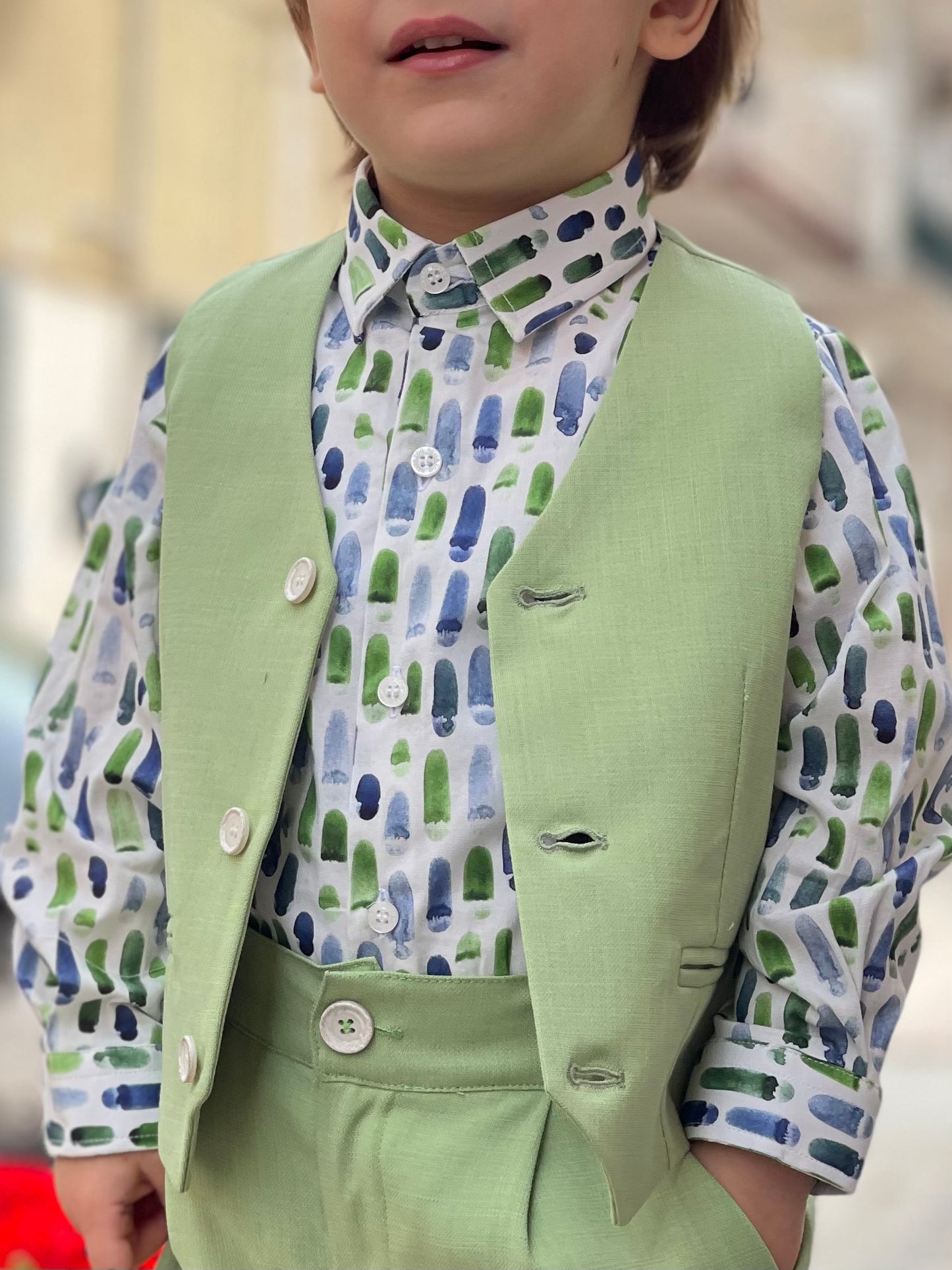 NEVER TOO - Camicia a fantasia Bianca blu e verde