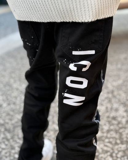 ICON - Jeans nero bambino e logo sul retro