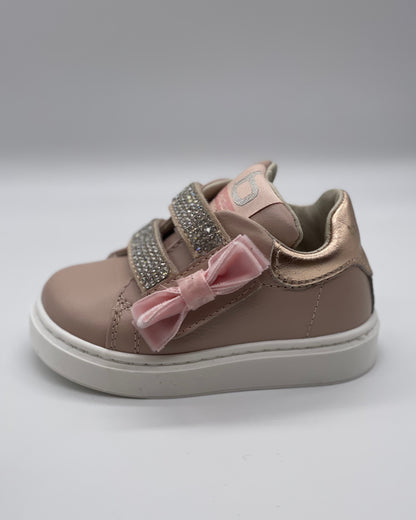 BALDUCCI - PRIMO PASSO - Sneakers rosa con fiocchetto laterale e strass