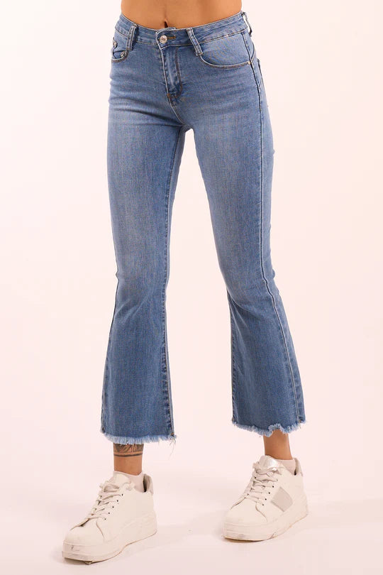 INDOMINA - Jeans a trombetta sfrangiato donna