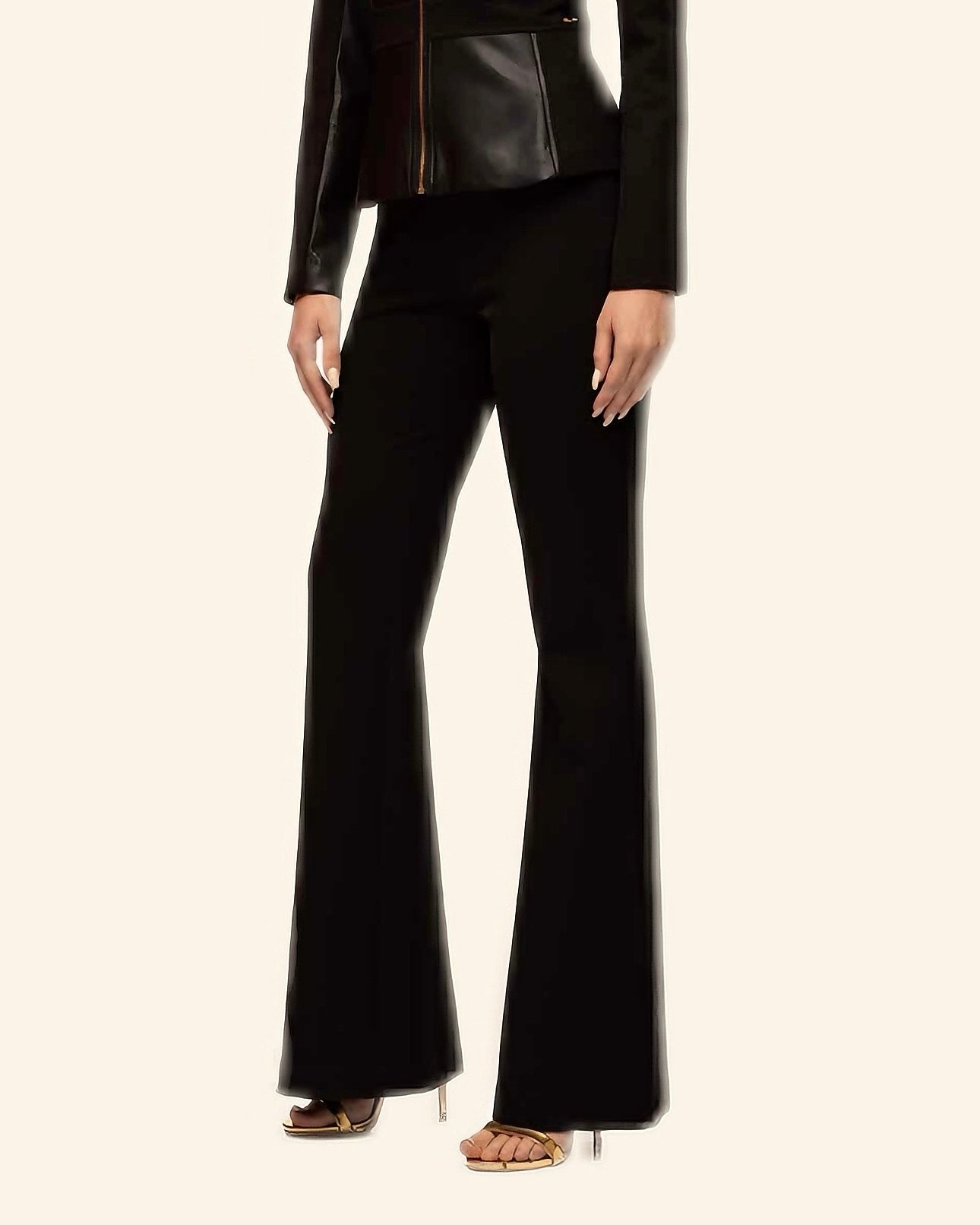 KORALLINE - Pantalone a zampa nero in punto milano donna