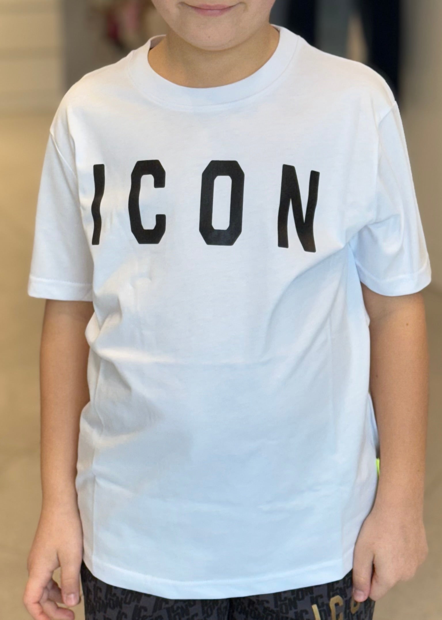 ICON - T-shirt bianco con logo nero bambino