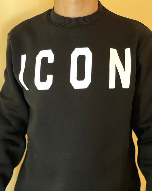 ICON - Felpa nera con logo bianco uomo