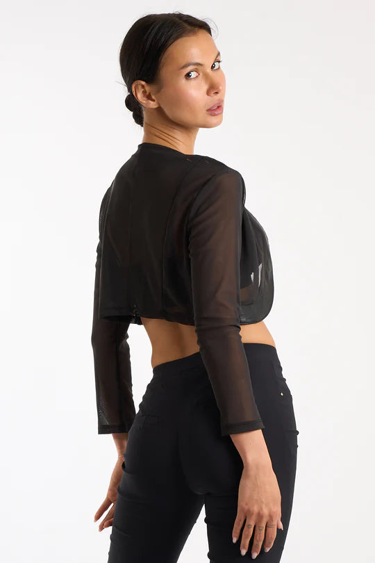 INDOMINA - Giacca corta nera con dettagli in ecopelle donna