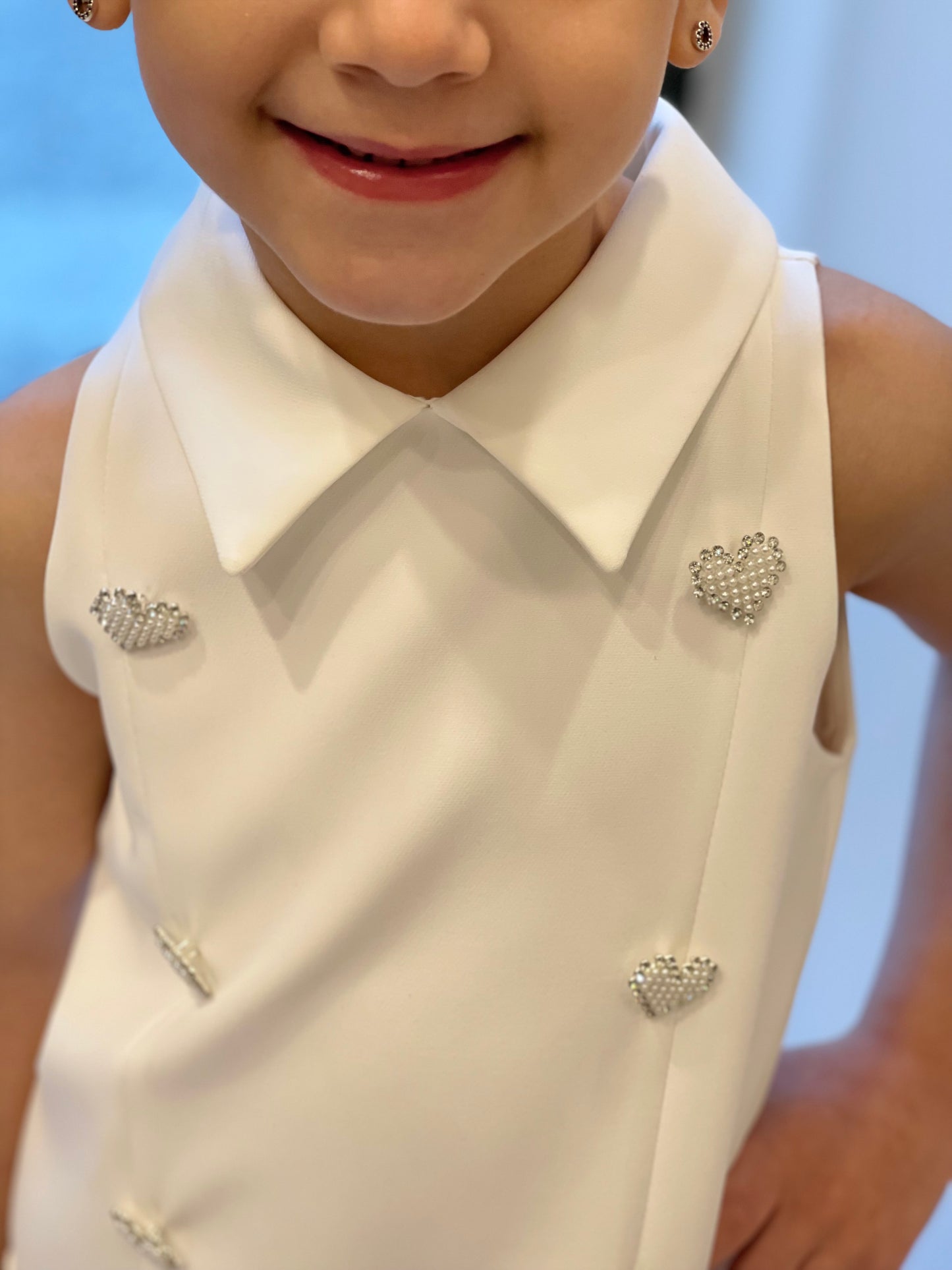 FUN FUN - COUTURE - Abito bianco con bottoni gioiello e colletto bambina