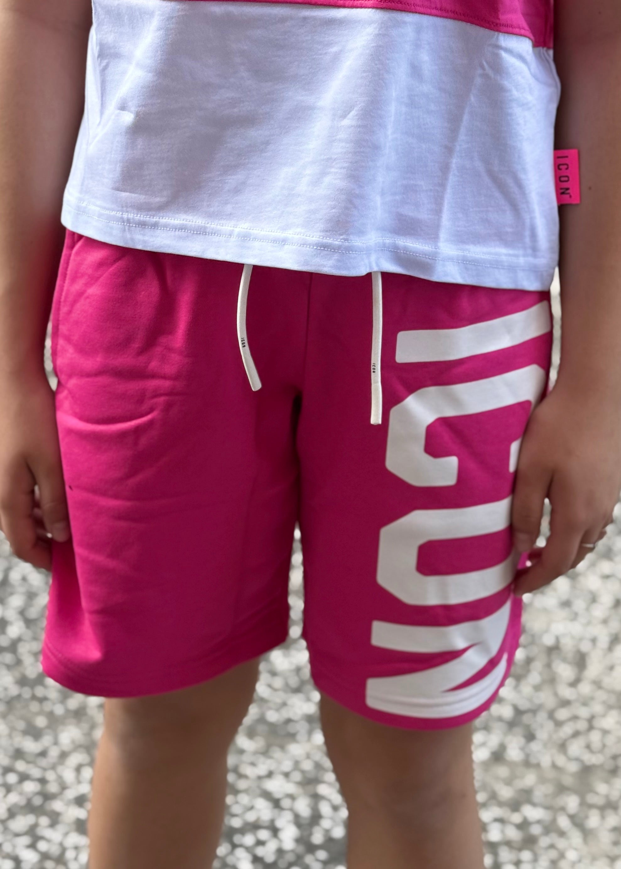 ICON - Short fucsia con logo bianco bambina