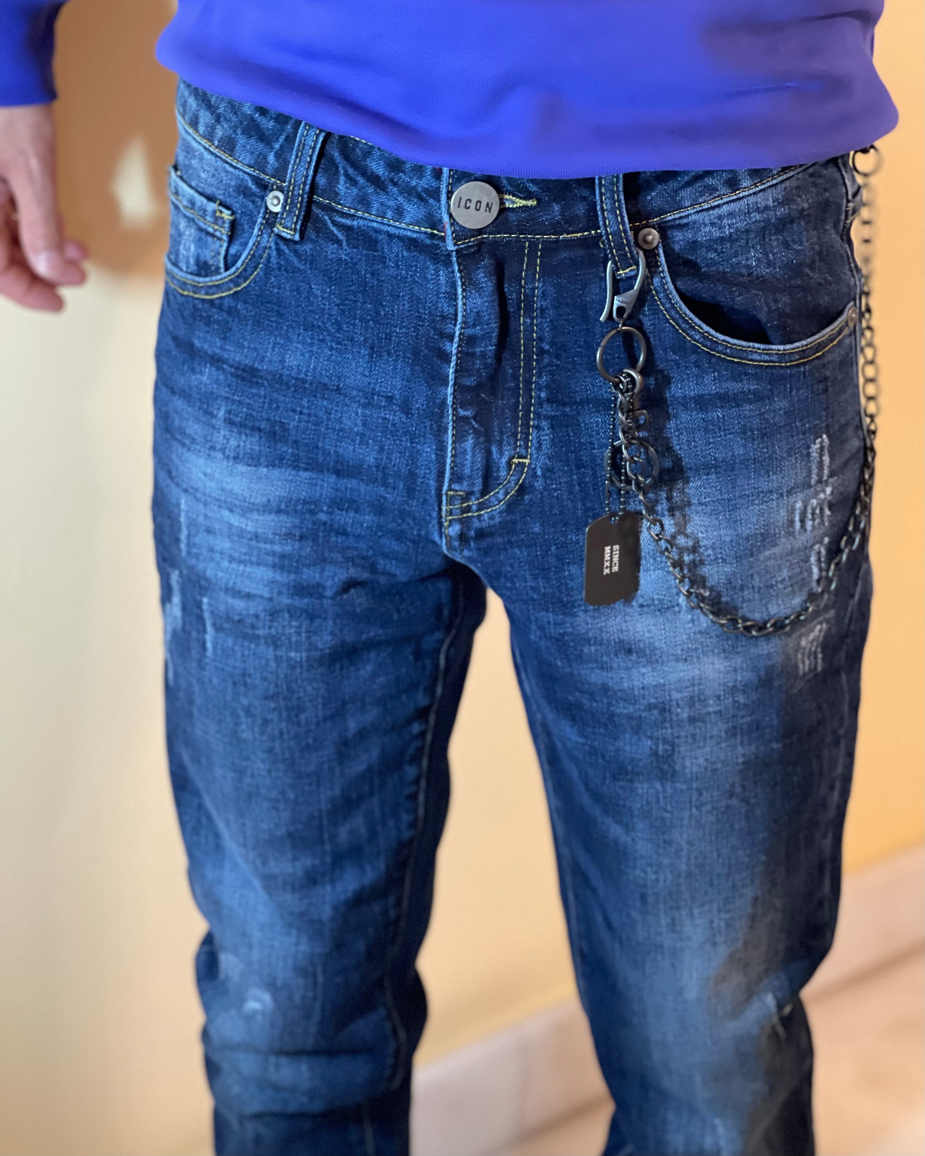 ICON - Jeans con logo bianco sul retro uomo