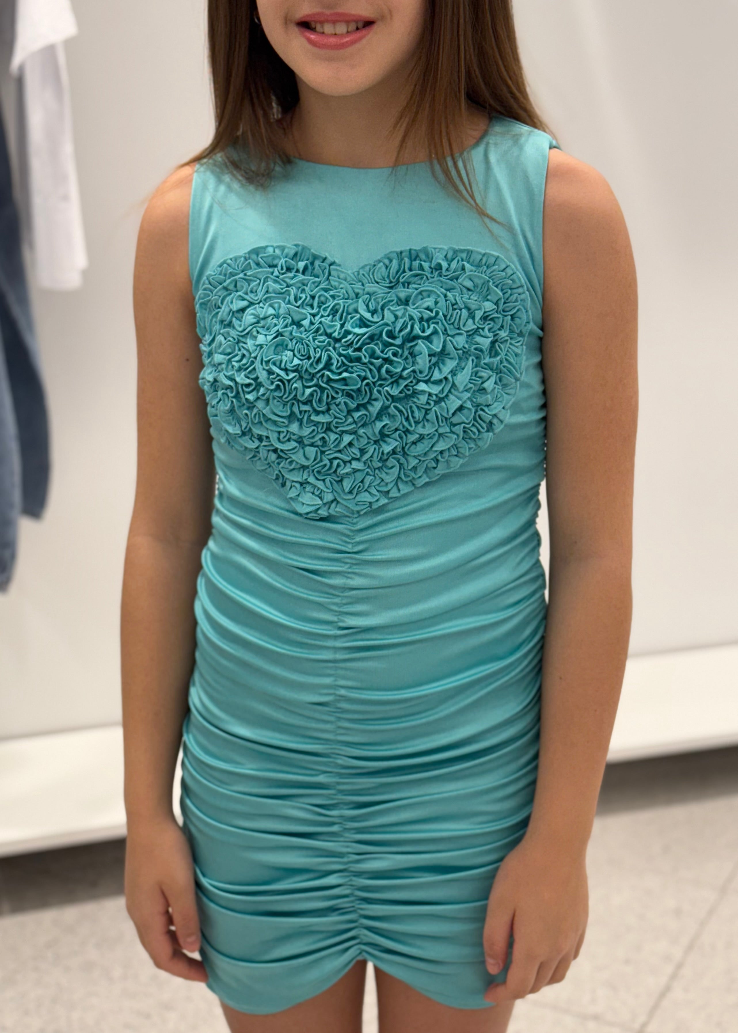 FUN FUN - Vestito verde acqua con cuore bambina