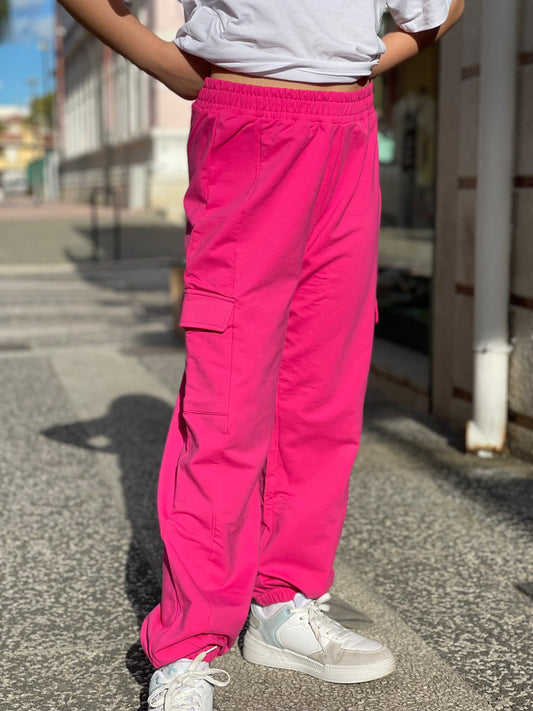 FUN FUN - Pantalone fucsia cargo in felpa