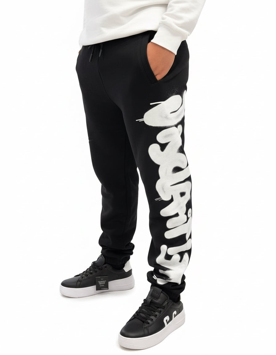 DISCLAIMER - Pantalone tuta sportivo nero con stampa bianca bambino