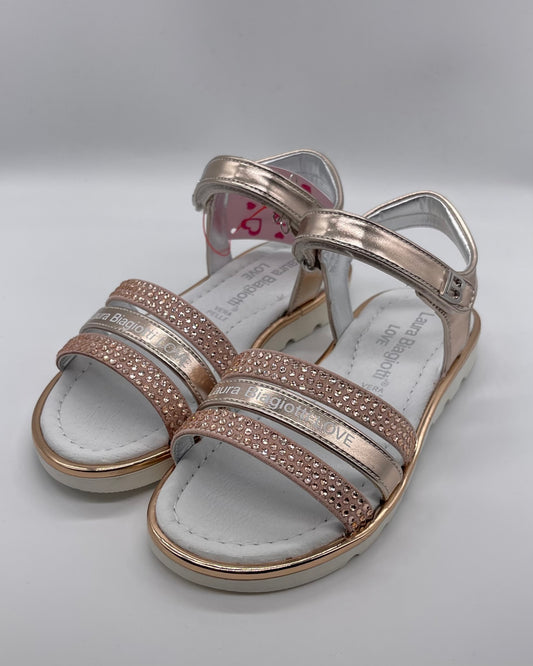 LAURA BIAGIOTTI LOVE - Sandalo cipria con applicazioni in strass rosa