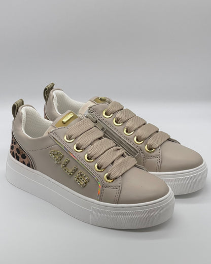 4US BY PACIOTTI - Sneakers beige con dettagli leopardati e rifiniture oleografiche