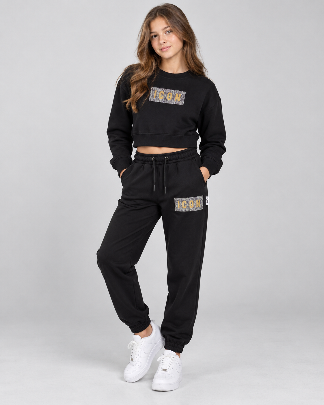 ICON - Pantalone sportivo con logo in strass  bambina