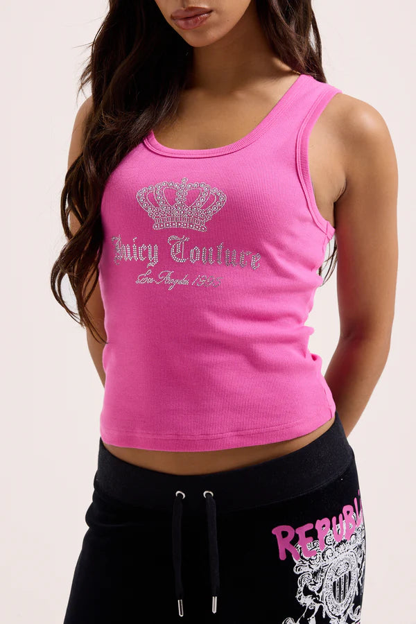 JUICY COUTURE - Canotta con logo e corona in strass donna