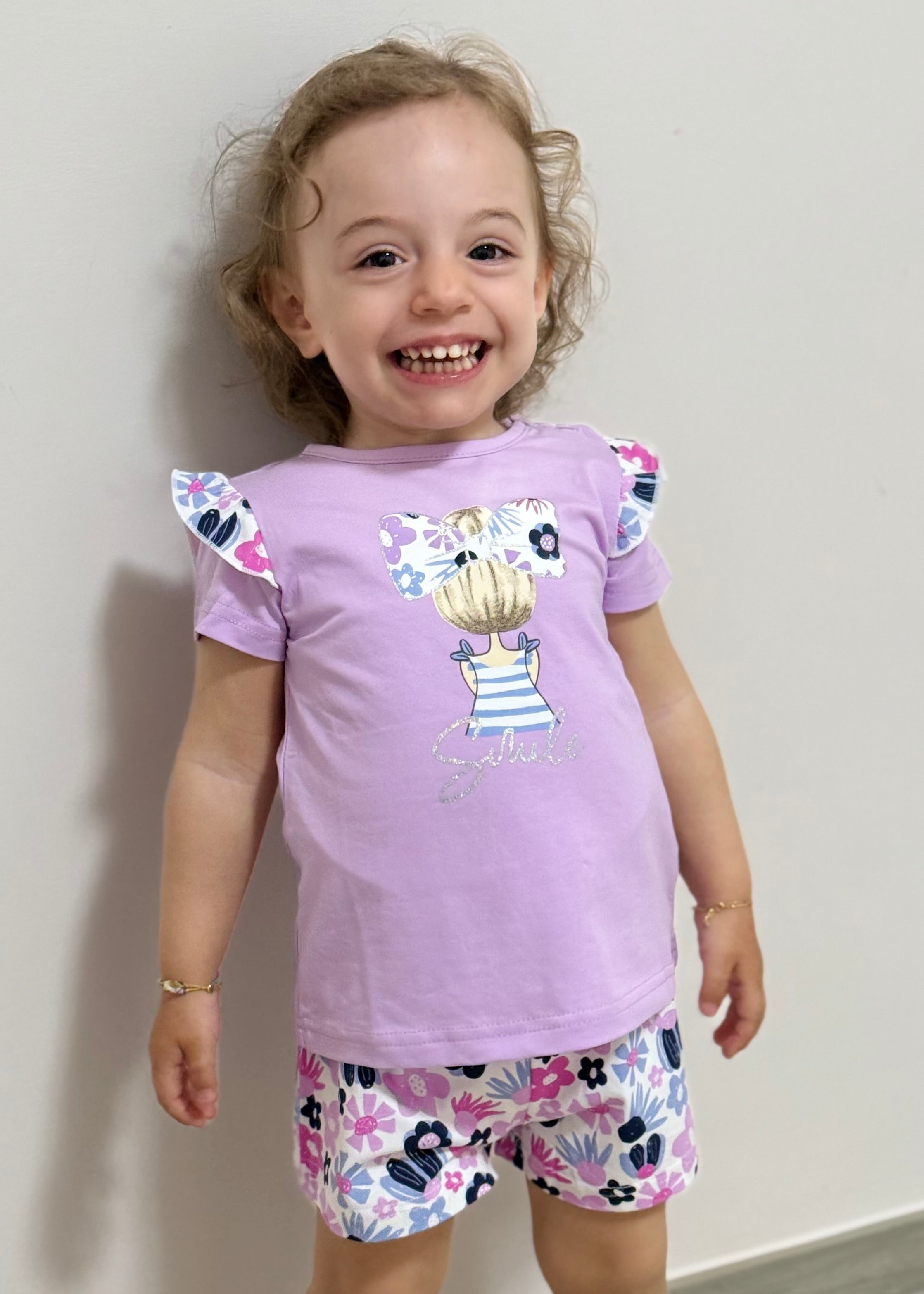 JAKY'S - SET COMPLETO - T-shirt lilla e short a fantasia bambina