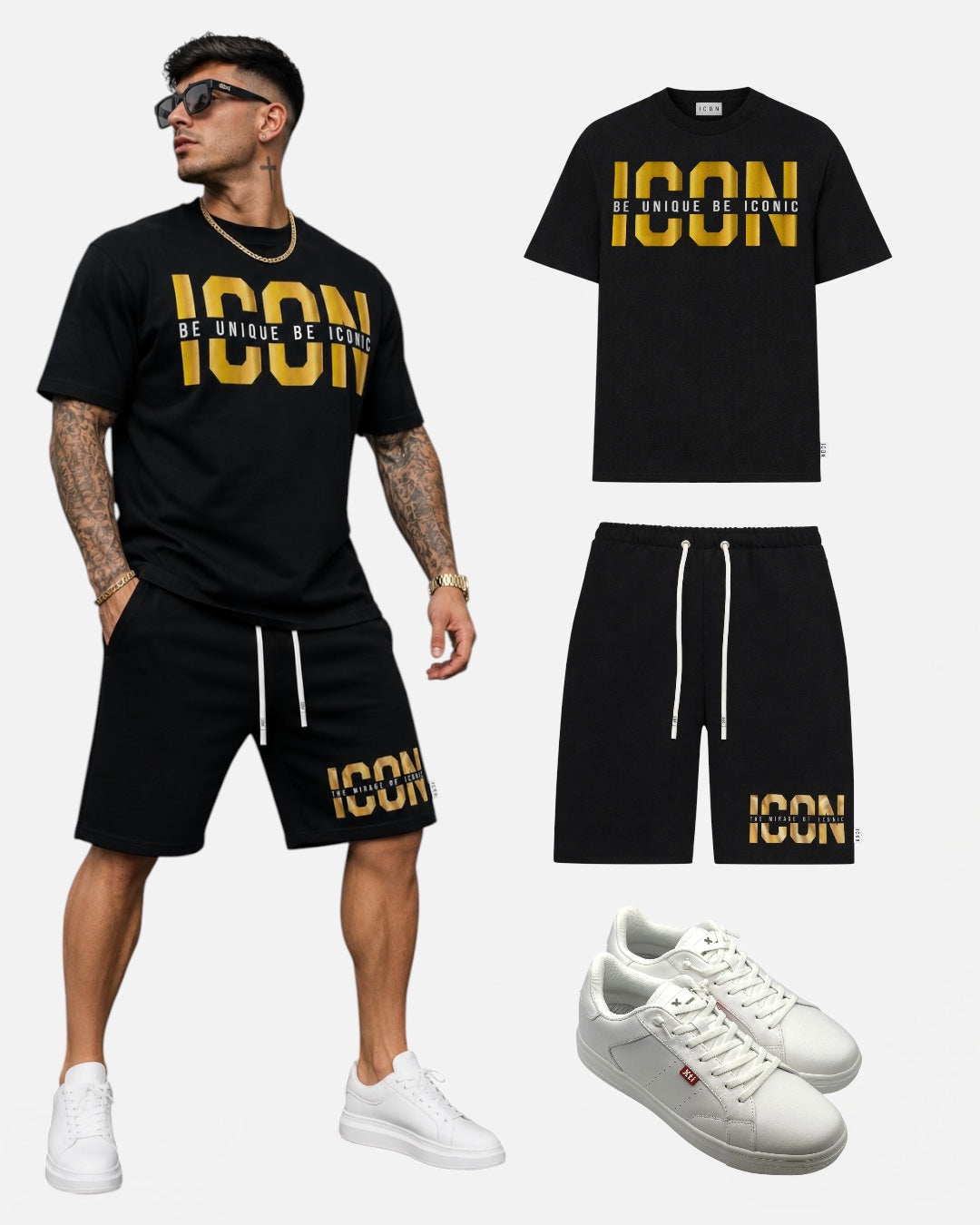 ICON - Bermuda con logo oro uomo