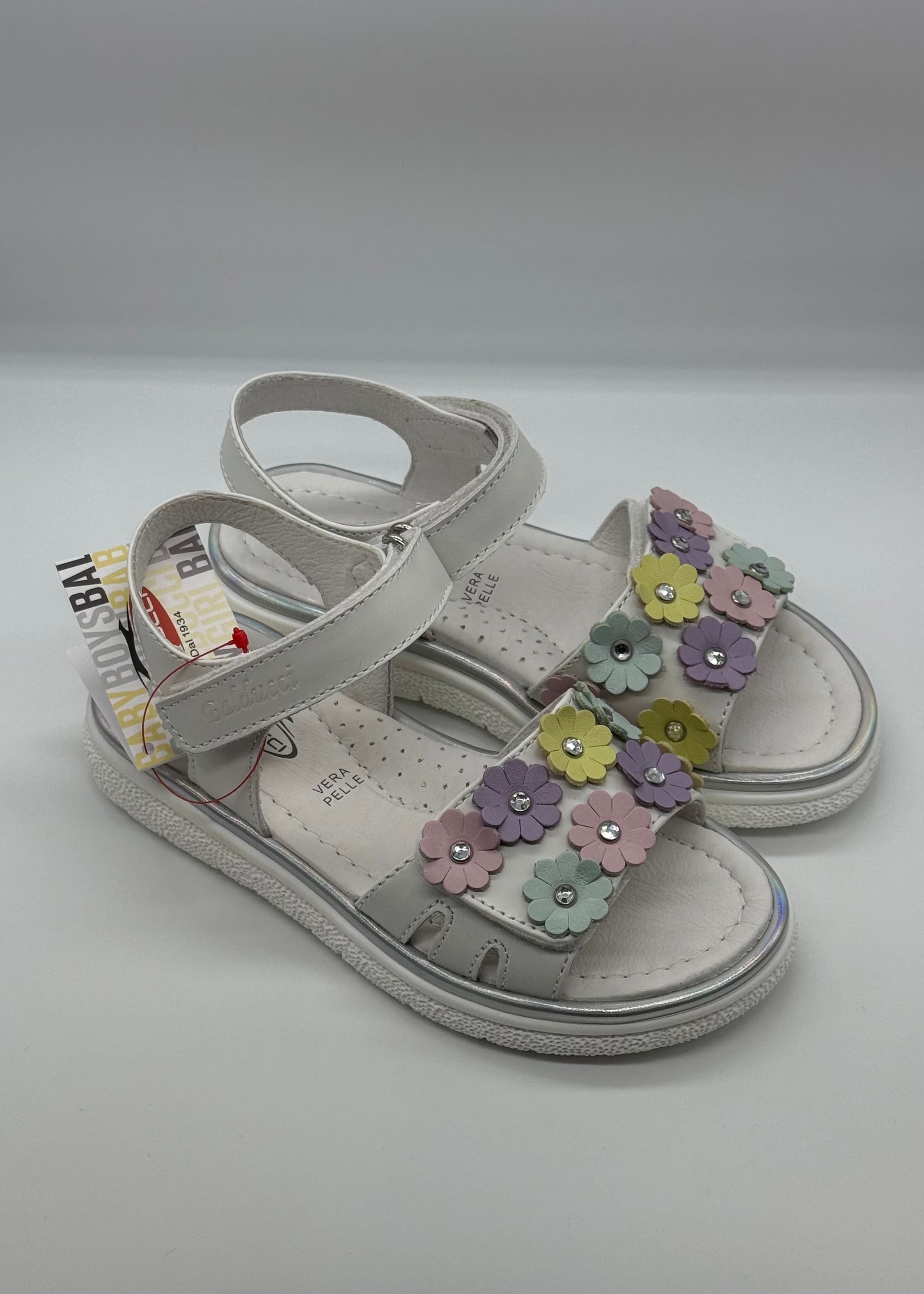 BALDUCCI - Sandalo bianco con fiori multicolor bambina