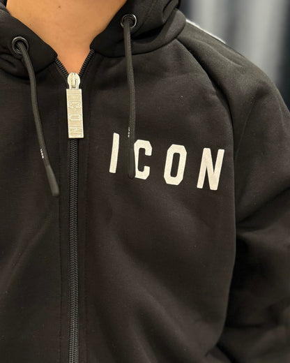 ICON - Felpa con zip nera con loghi laterali bambino