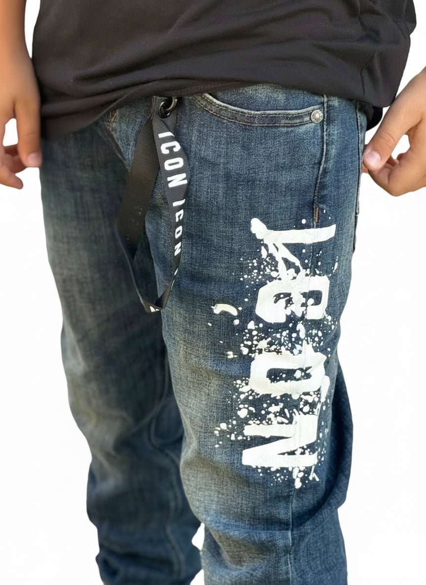 ICON - Jeans con logo schizzi bambino