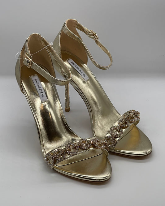 MARIELLA BURANI - Sandalo gioiello oro con decorazione in pietra sul davanti e sul tacco