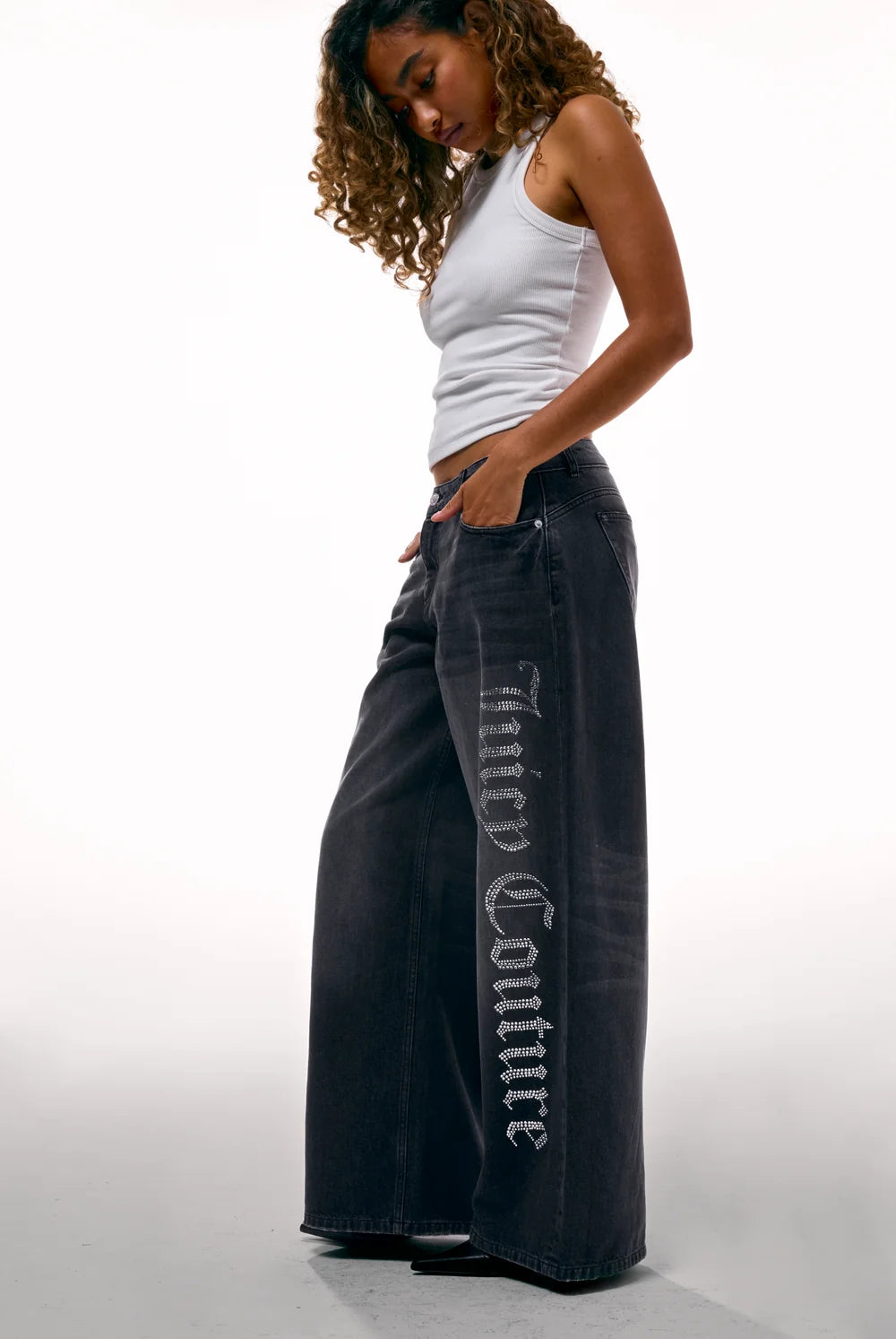 JUICY COUTURE - Jeans a palazzo con logo in strass donna