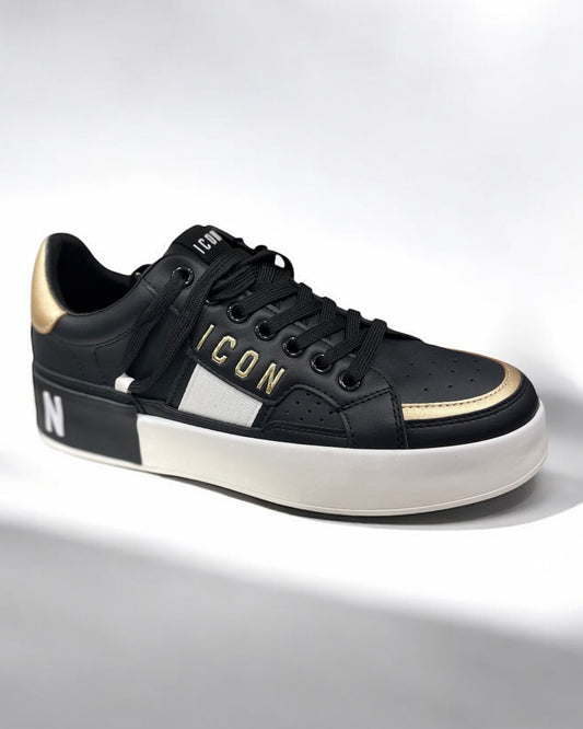 ICON - Sneakers nera con dettagli bianchi e oro