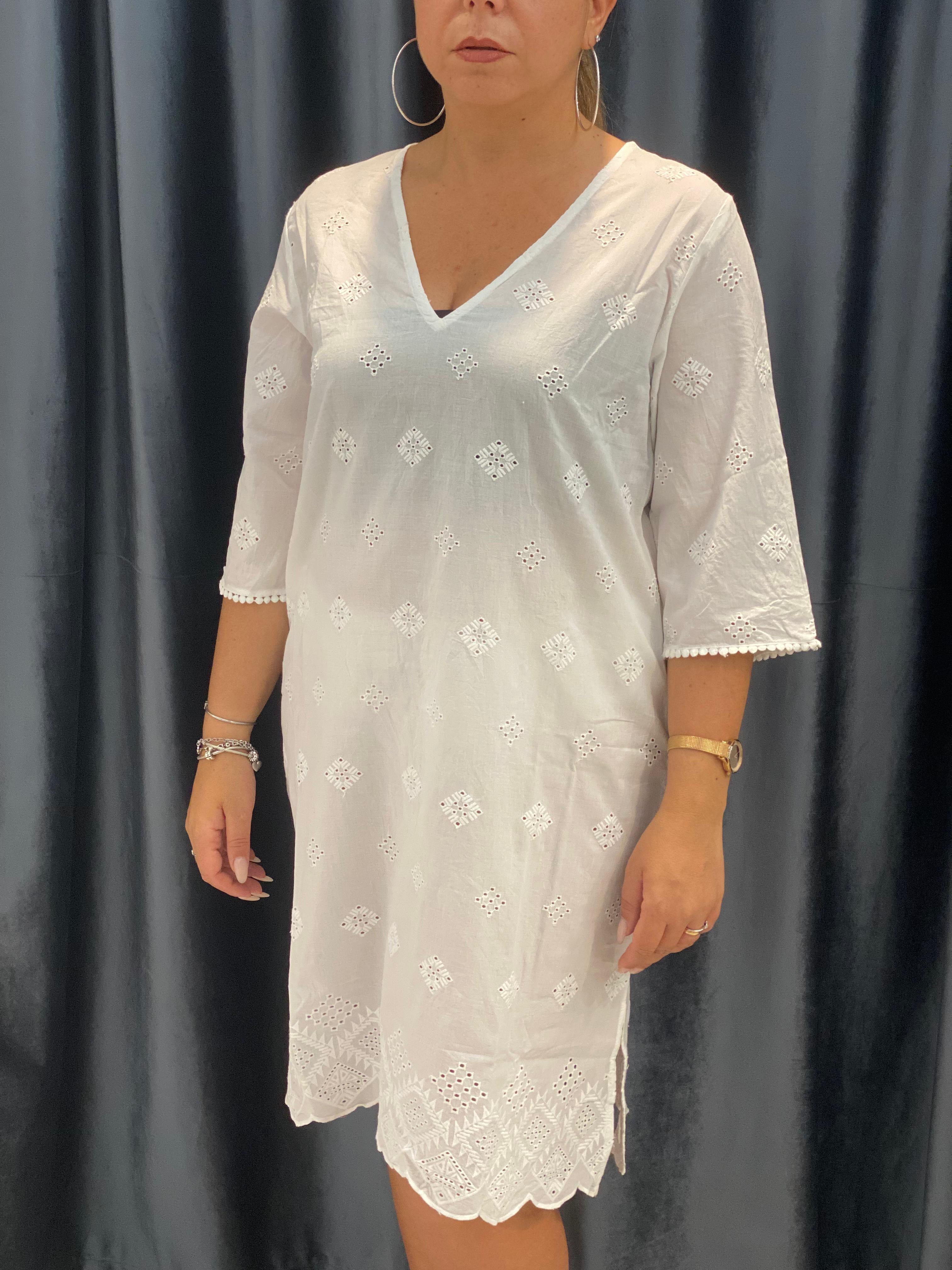 FATTORE C - Kaftano bianco in pizzo donna